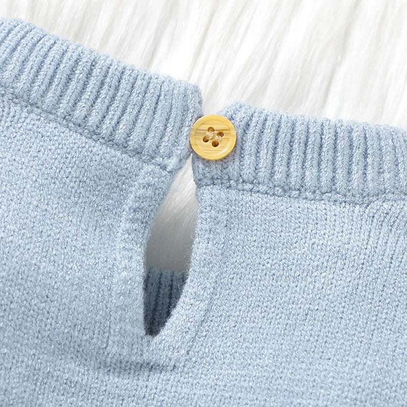 Classic Bear Embroidered Baby Knit Romper with Hat 2pcs