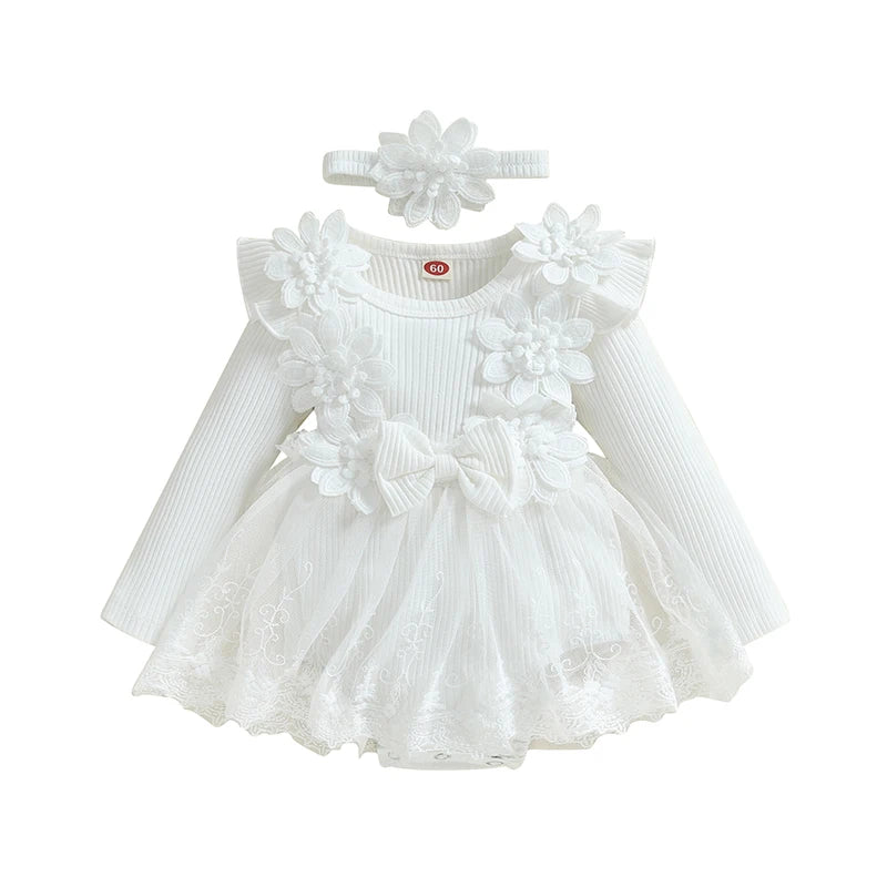 Floral Baby Girl Princess Romper Dress with Headband