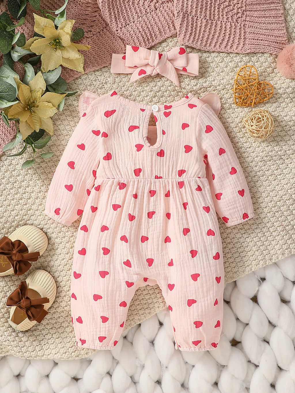 Sweet Floral Baby Romper with Matching Bow Headband Set