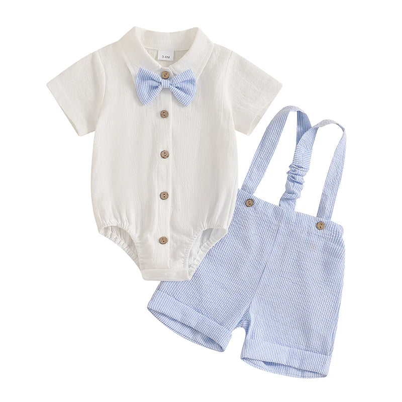 Classic Little Gentleman Romper and Suspender Shorts Set