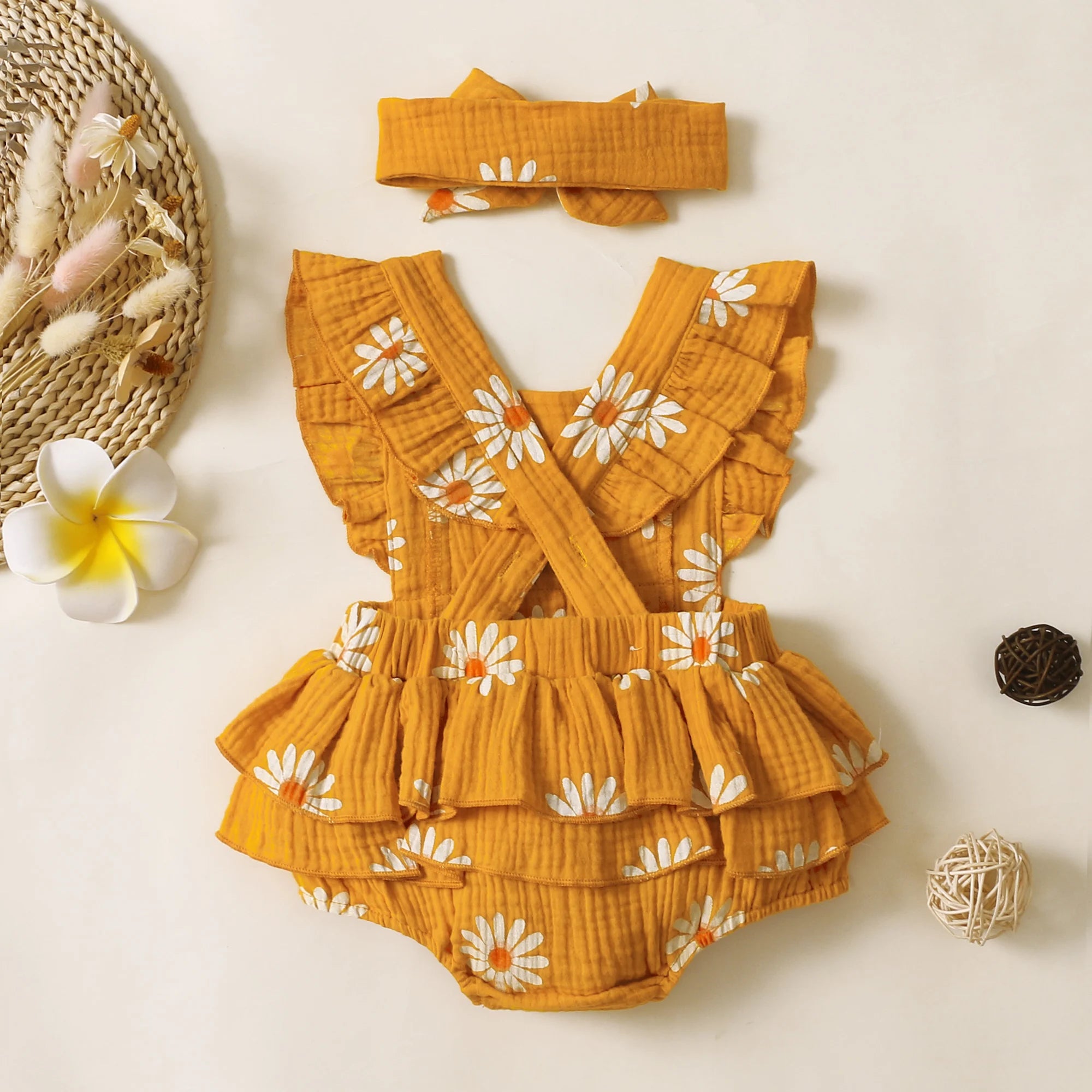 Sunny Daisy Sunflower Baby Romper Set