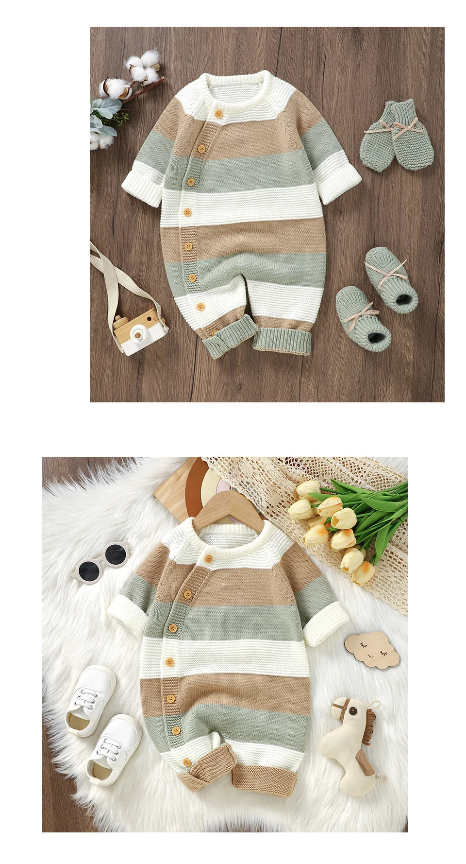 Striped Knit Baby Romper for Everyday Comfort