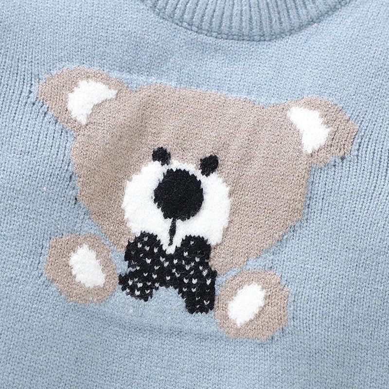 Classic Bear Embroidered Baby Knit Romper with Hat 2pcs