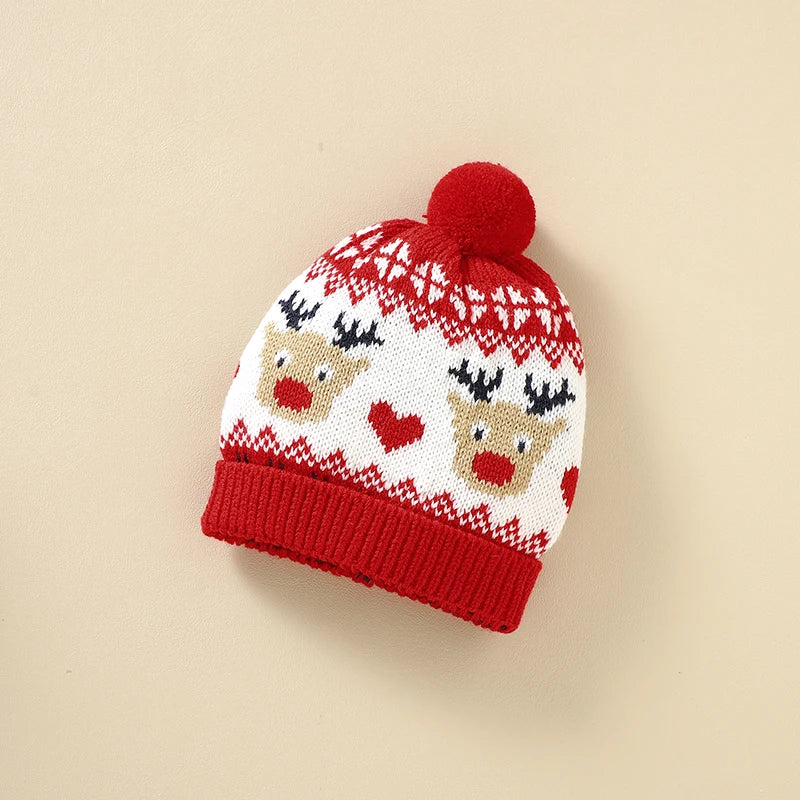 Festive Reindeer Knit Baby Romper with Matching Hat