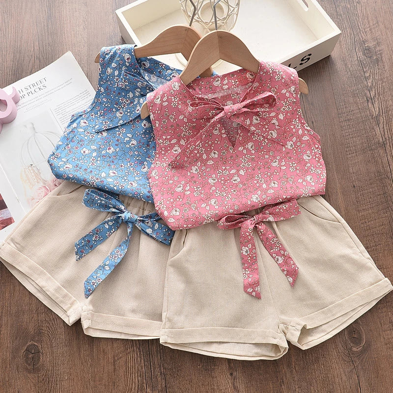 Sunny Days Sleeveless Floral Girls Two-Piece Outfit