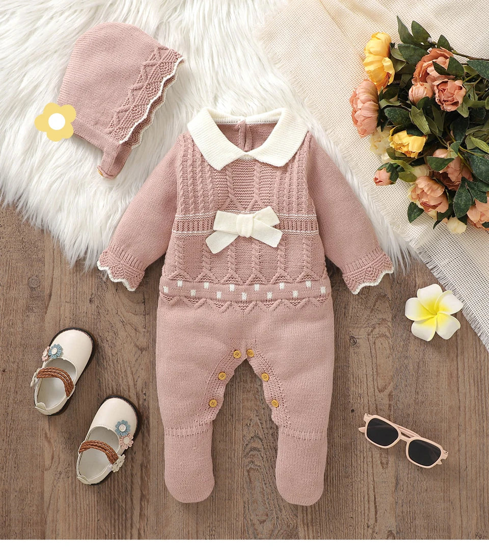 Adorable Vintage Pink Knit Long Sleeve Jumpsuit