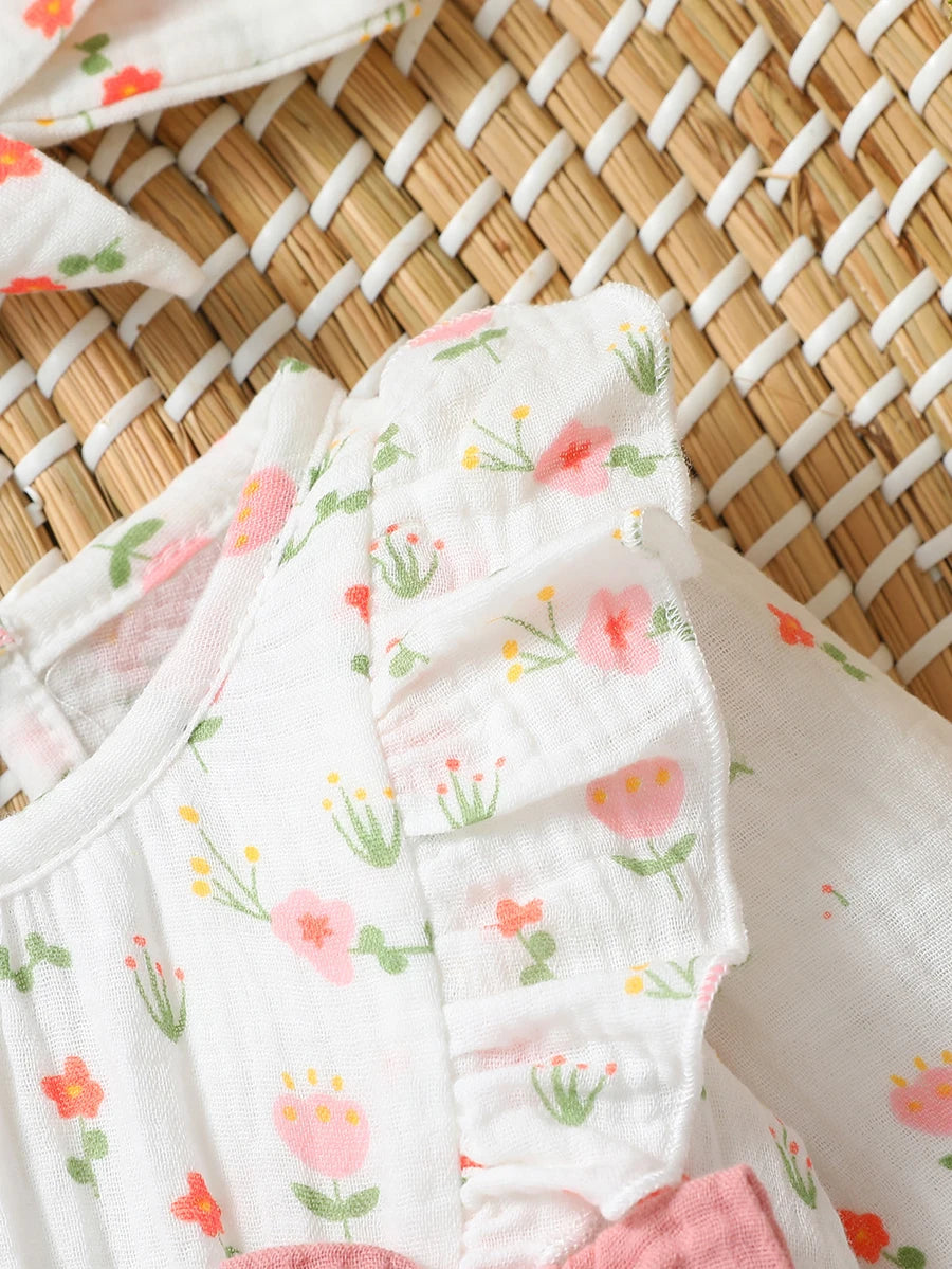 Sweet Floral Baby Romper with Matching Bow Headband Set