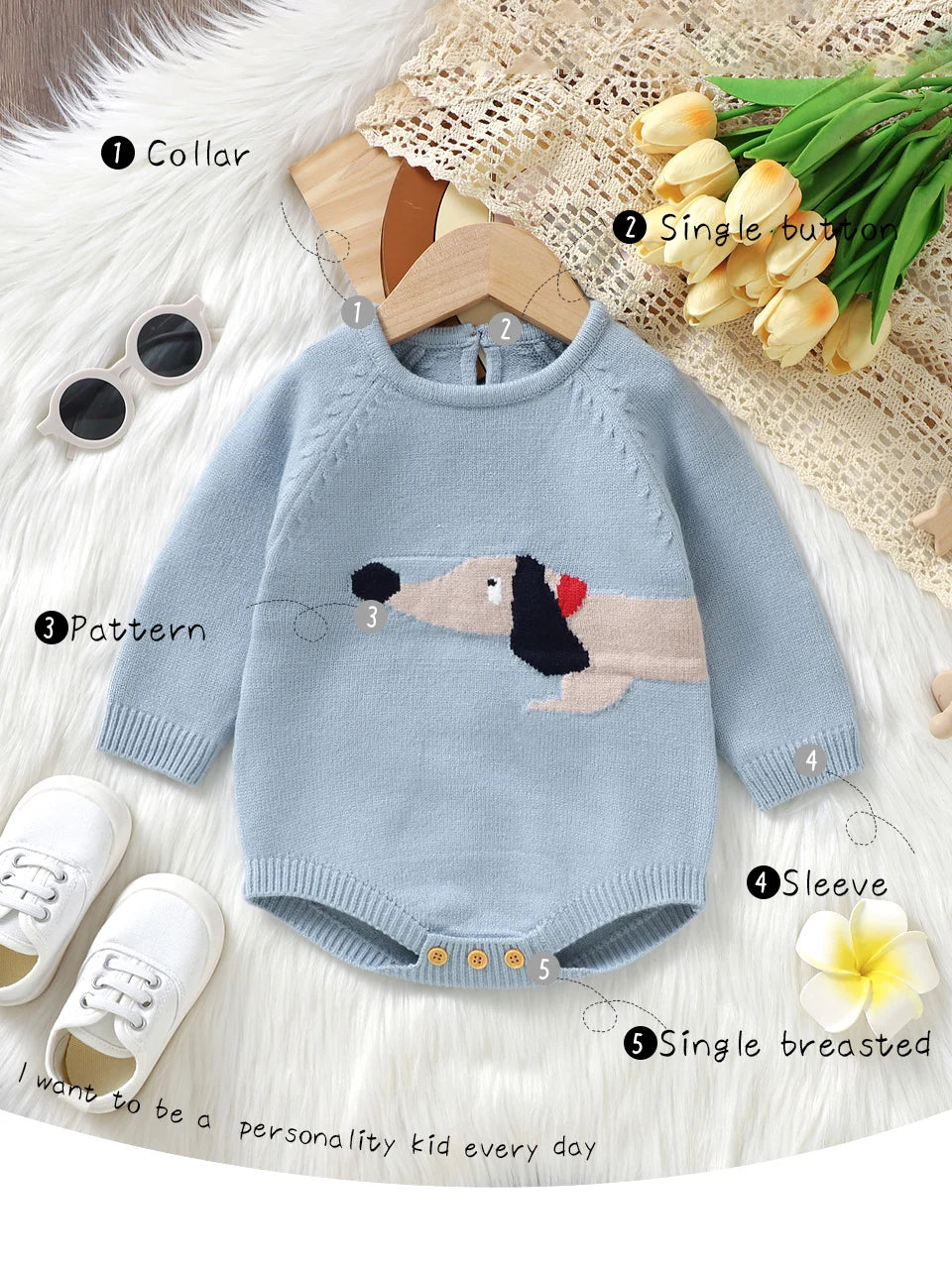 Adorable Puppy Knit Onesie for Toddler Infant