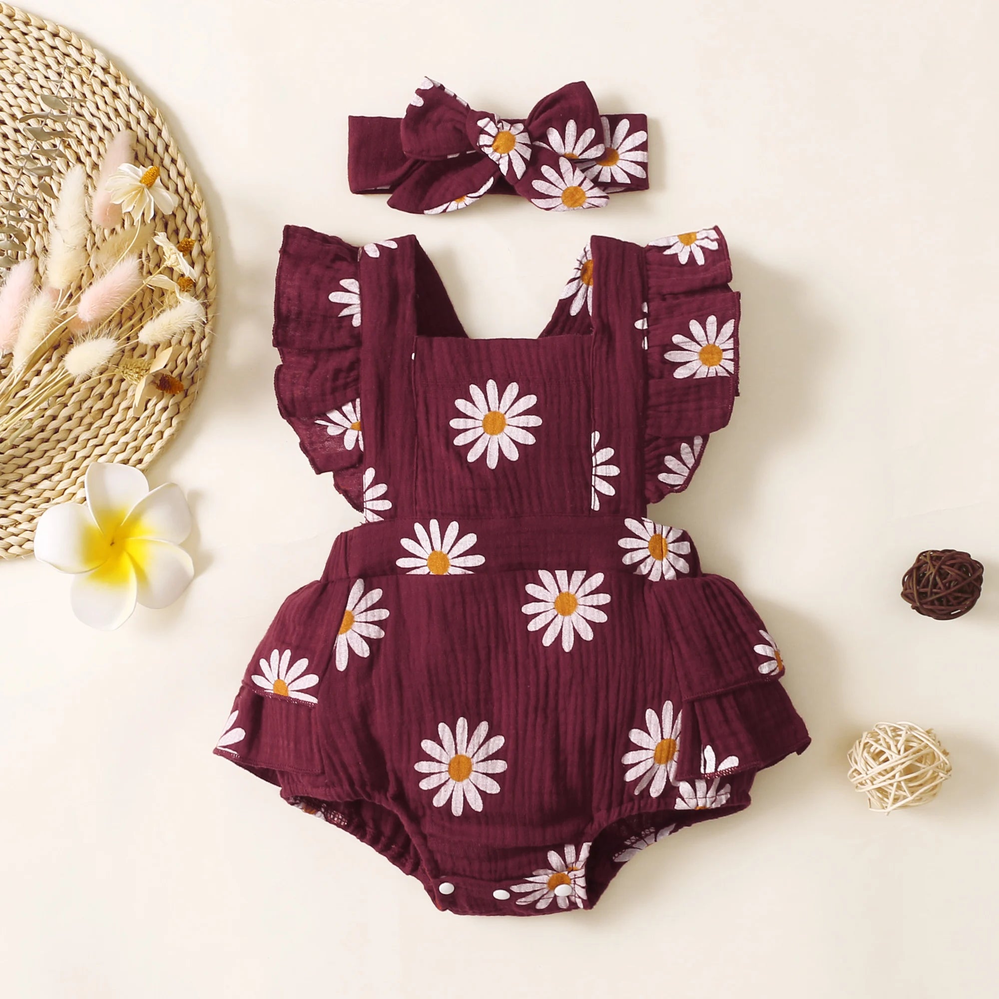 Sunny Daisy Sunflower Baby Romper Set