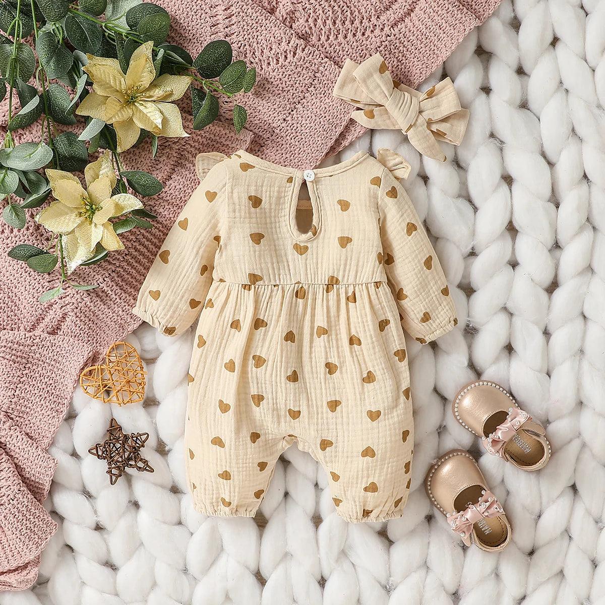Sweet Floral Baby Romper with Matching Bow Headband Set