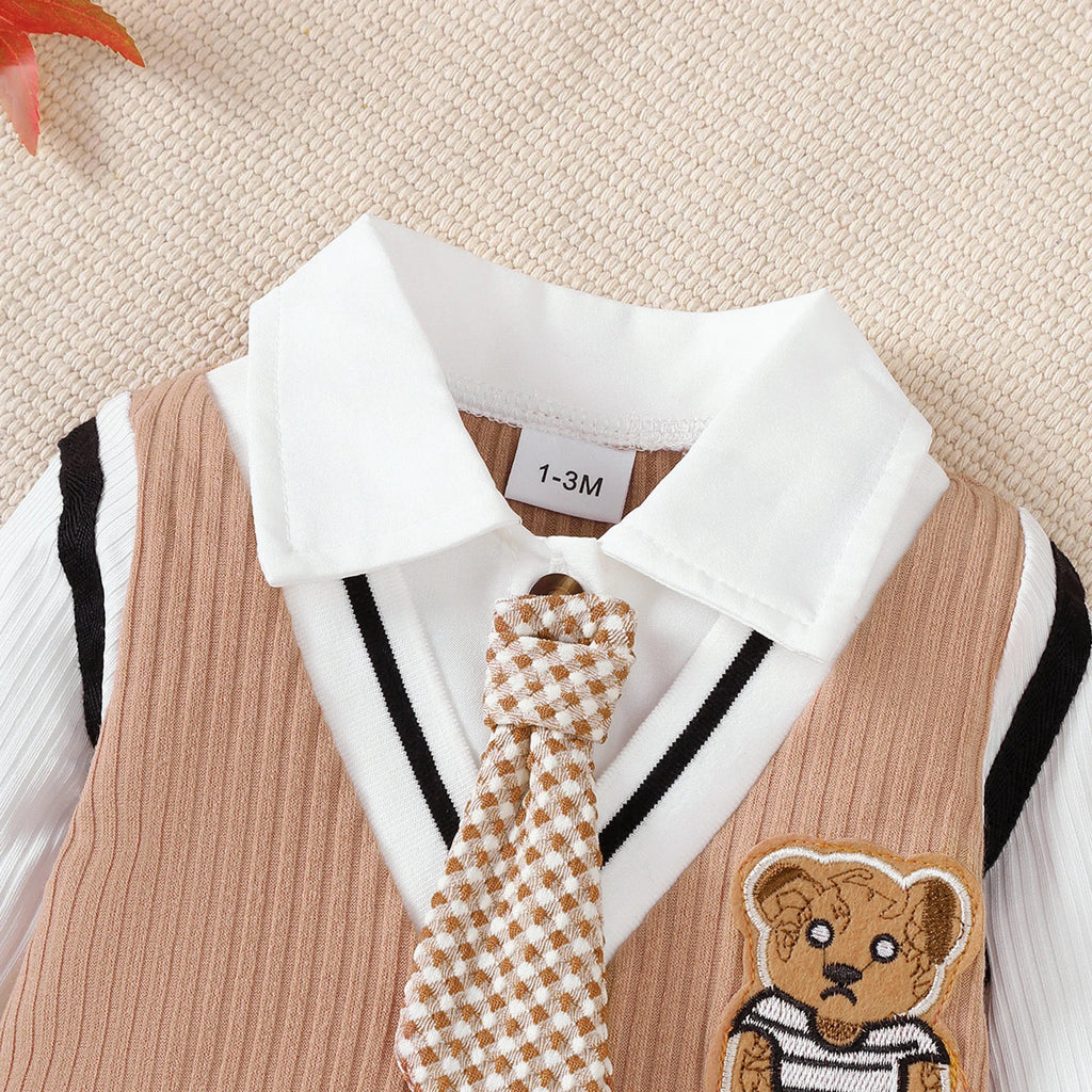 Little Gentleman Teddy Long Sleeve Romper